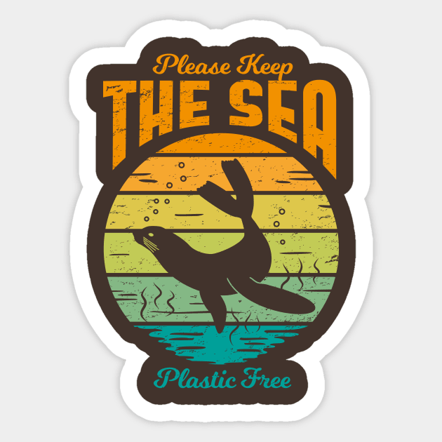 Please Keep the Sea Plastic Free - Retro Seal Sticker by bangtees